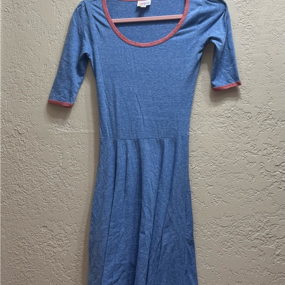 LuLaRoe Dresses & Skirts - LuLaRoe Nicole Dress XXS Blue Heather Coral Trim